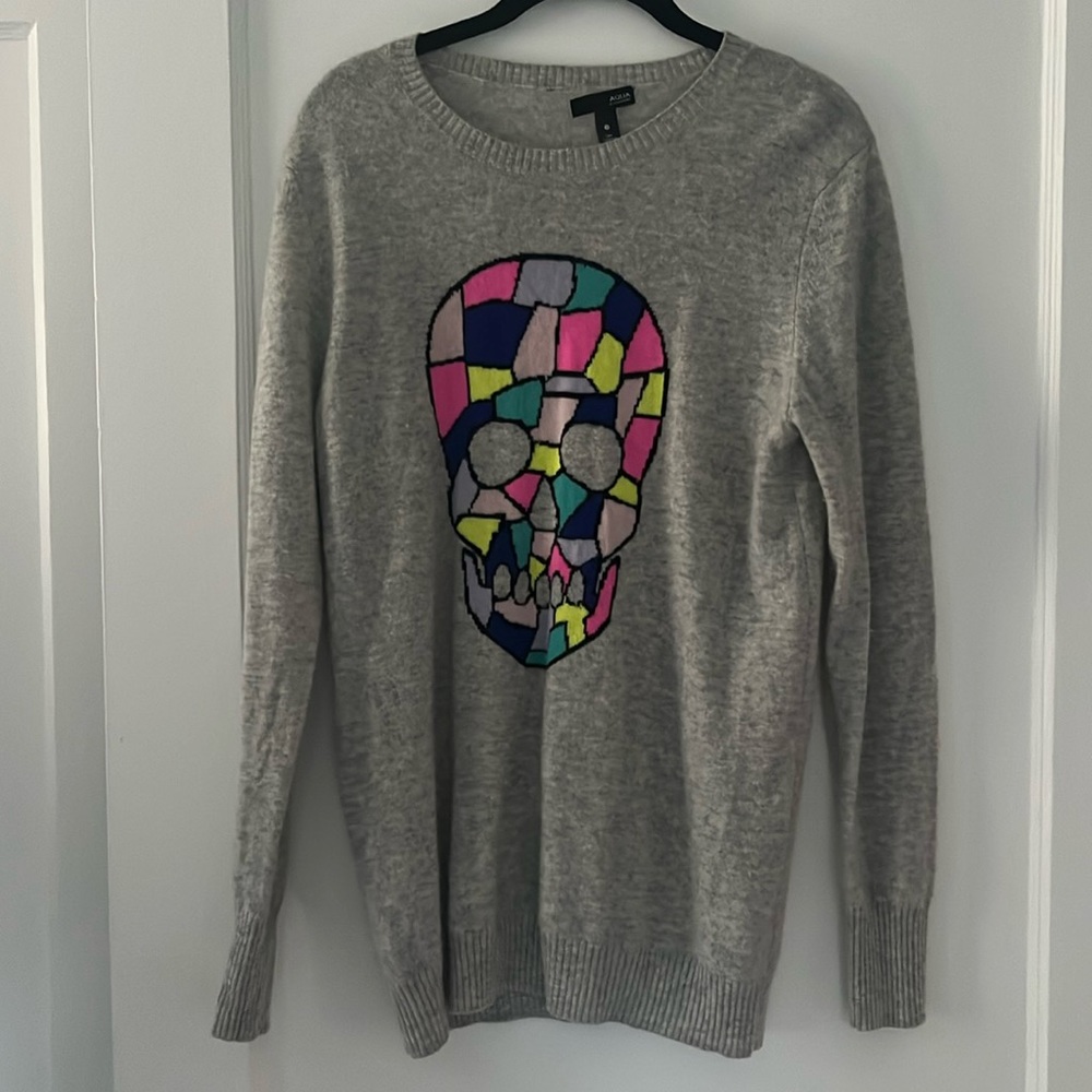 Aqua Cashmere Skull Sweater